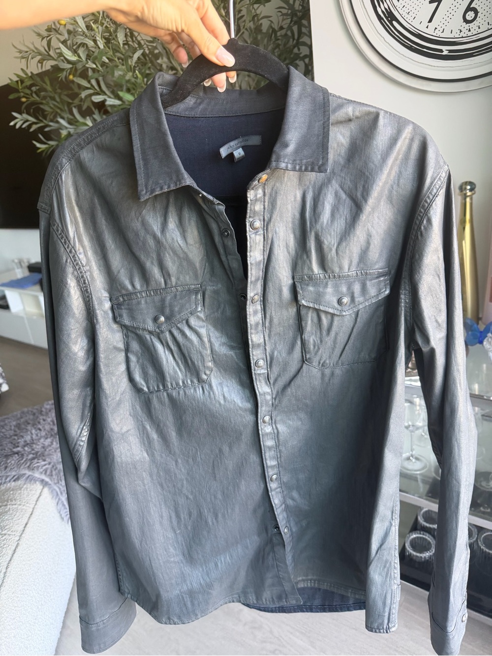 John Varvatos Marshall Western Waxed Denim Leather-Look Button-Up Shirt